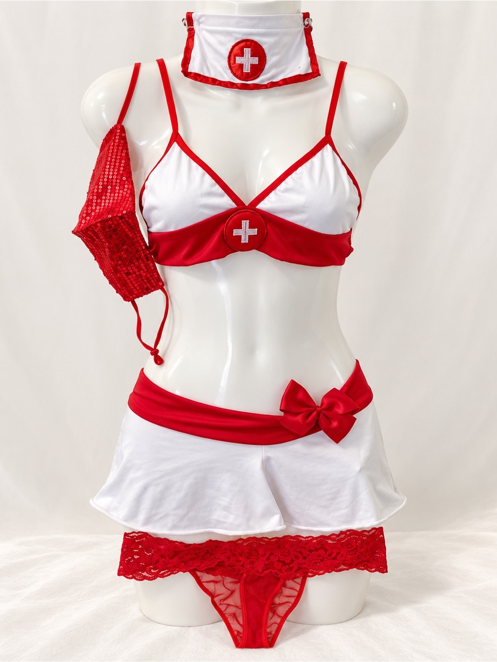 Sexy Nurse  Lingerie Set Red White Cosplay O/S